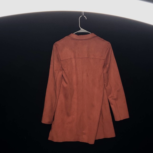 Long Orange/Red Faux Suede Leather Jacket size M/L - Picture 4 of 6